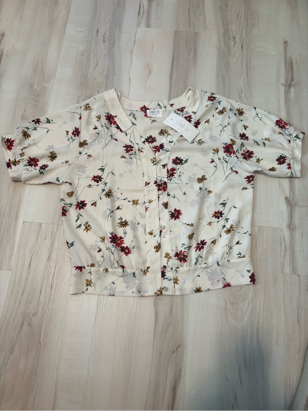 Sienna Sky Cream Button-Front Floral Blouse with Burgundy Accents - Picture 2 of 7